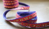 SALE!! インドのリボン：フェルト＆ビーズ　サーモン・ブルー　＜クリックポストOK＞