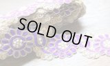 SALE! 残１m インド刺繍リボン：ムラサキ 花　ビーズ　＜クリックポストOK＞