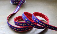 SALE!! 残１ｍ インドリボン：フェルト＆ビーズ　ブルー・レッド　＜クリックポストOK＞