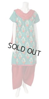 SALE!! ＜Ｍ~L＞パンジャビドレス：クルタ・サルワール　グリーン＆レッド