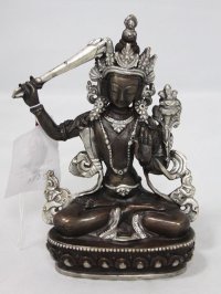 ネパール　ブロンズ・シルバー　マンジュシュリー（文殊師利菩薩）６インチ