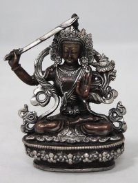 ネパール　ブロンズ・シルバー　マンジュシュリー（文殊師利菩薩）4インチ