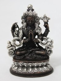 ネパール　ブロンズ・シルバー　アヴァロキテシュワラ（六字咒観音菩薩）３インチ