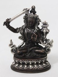 ネパール　ブロンズ・シルバー　マンジュシュリー（文殊師利菩薩）３インチ