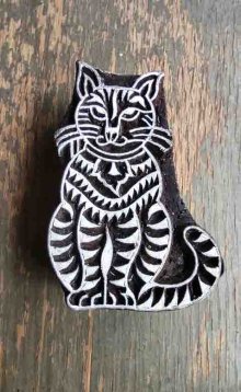 他の写真1: 再入荷 インド木版:猫 ＜クリックポストOK＞
