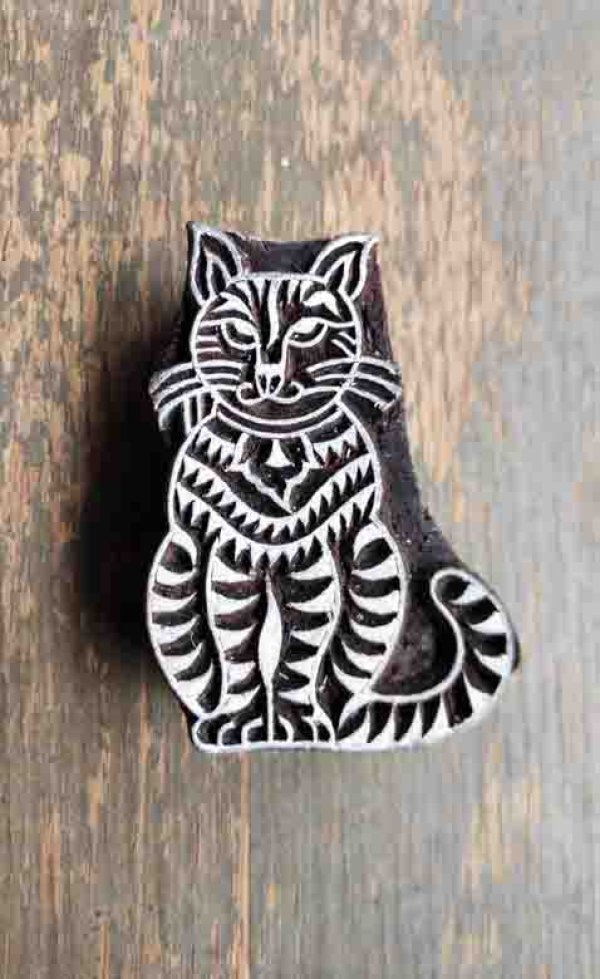 画像1: 再入荷 インド木版:猫 ＜クリックポストOK＞