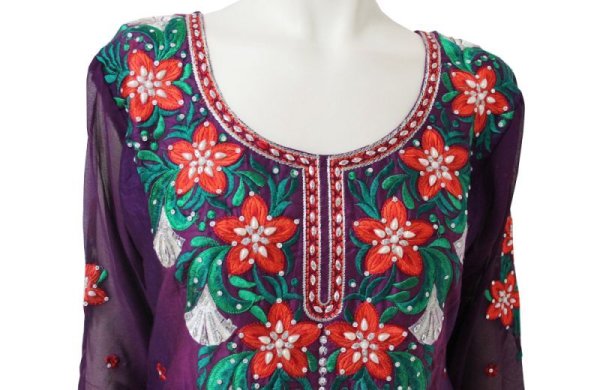 画像5: SALE! ! ＜S~M＞ パンジャビドレス：クルタ・チュリダール　パープル＆レッド