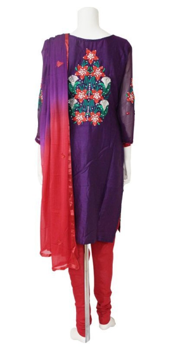 画像3: SALE! ! ＜S~M＞ パンジャビドレス：クルタ・チュリダール　パープル＆レッド