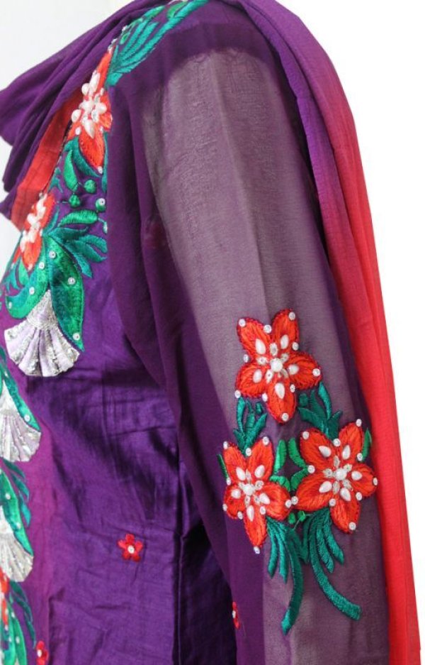 画像10: SALE! ! ＜S~M＞ パンジャビドレス：クルタ・チュリダール　パープル＆レッド
