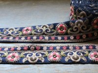 【２０cm単位】インド リボン レース：インド刺繍 ネイビー　＜クリックポストOK＞