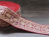 【５０cm単位】 インド 刺繍 リボン レース：レッド　＜クリックポストOK＞