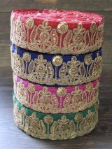 【１０cm単位】 インド 刺繍 リボン レース：各レッド、ブルー、レッドパープル、グリーン　＜クリックポストOK＞