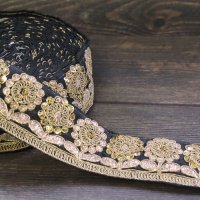 【１０cm単位】 インド 刺繍 リボン レース：ブラック　＜クリックポストOK＞