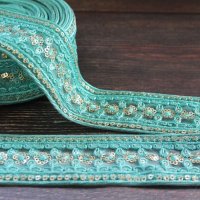 【１０cm単位】 インド 刺繍 リボン レース：みずいろ　シースルー　＜クリックポストOK＞