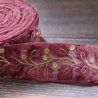 【１０cm単位】 インド 刺繍 リボン レース：えんじ　シースルー　＜クリックポストOK＞