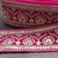 【１０cm単位】 インド 刺繍 リボン レース：マゼンダ b　＜クリックポストOK＞