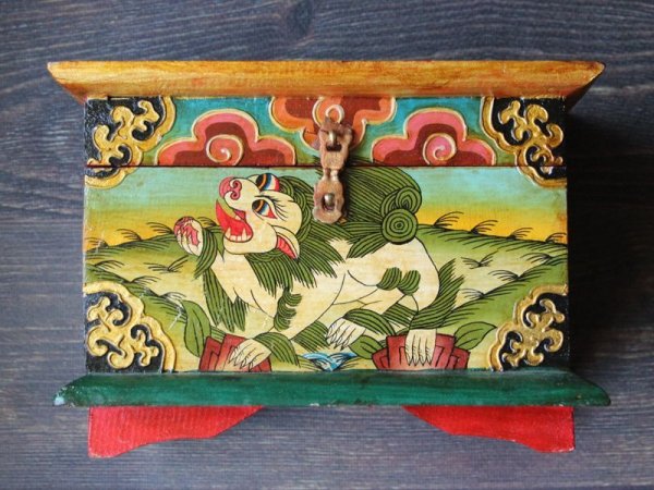 画像2: チベット木箱　獅子