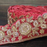 【１０cm単位】 インド 刺繍 リボン レース：レッド　＜クリックポストOK＞