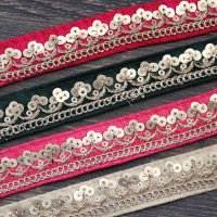 【２０cm単位】 インド 刺繍 リボン レース：各ローズ、ダークグリーン、ピンク、ベージュ　＜クリックポストOK＞