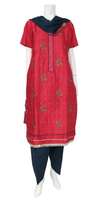 SALE!! ＜L＞パンジャビドレス：クルタ・サルワール　レッド＆ネイビー