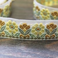 【２０cm単位】 インド 刺繍 リボン レース： 黄色い花　＜クリックポストOK＞