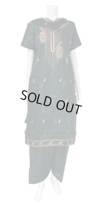 SALE!! ＜L＞パンジャビドレス：クルタ・サルワール　ダークグリーン