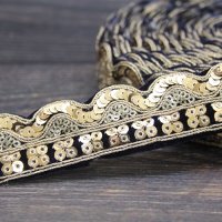 【１０cm単位】 インド刺繍 リボン レース： ブラック　＜クリックポストOK＞