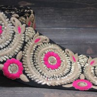 【１モチーフ単位】 インド刺繍リボン：ブラッックベース　＜クリックポストOK＞