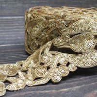 【10cm単位】 インド刺繍リボン：ゴールド　＜クリックポストOK＞