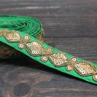 【２０cm単位】 インド刺繍リボン：グリーン　＜クリックポストOK＞