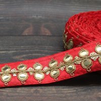 【１０cm単位】 インド刺繍 リボン レース：レッド　＜クリックポストOK＞