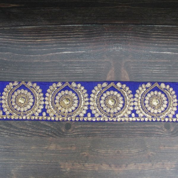 画像3: 【５０cm単位】 インド刺繍リボン：ブルー＆ゴールド　＜クリックポストOK＞
