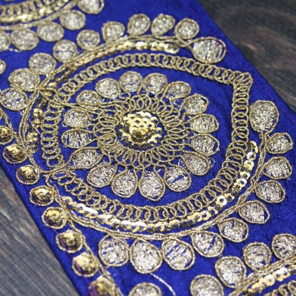 画像4: 【５０cm単位】 インド刺繍リボン：ブルー＆ゴールド　＜クリックポストOK＞