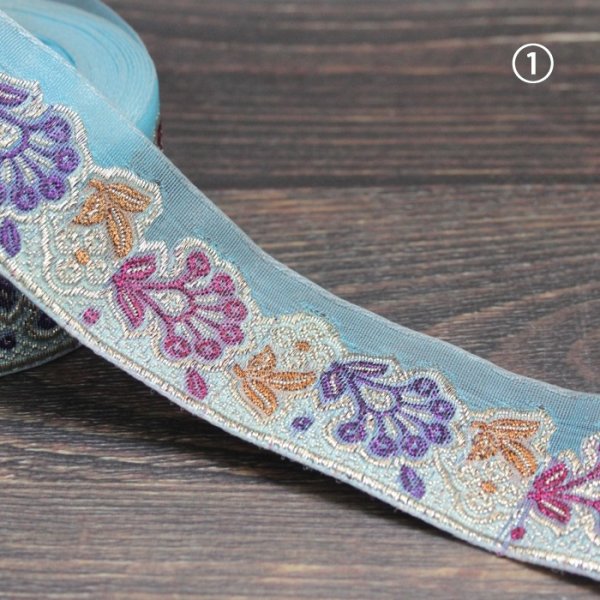 画像2: 【２０cm単位】 インド 刺繍 リボン レース： 各水色、紫　＜クリックポストOK＞