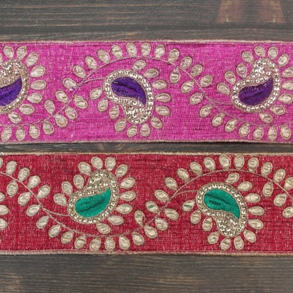 画像1: 【１０cm単位】 インド 刺繍 リボン レース： ペイズリー 各カラー　＜クリックポストOK＞