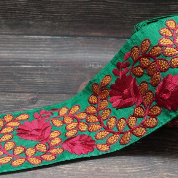画像1: 【１０cm単位】 インド刺繍 リボン レース：グリーン　＜クリックポストOK＞