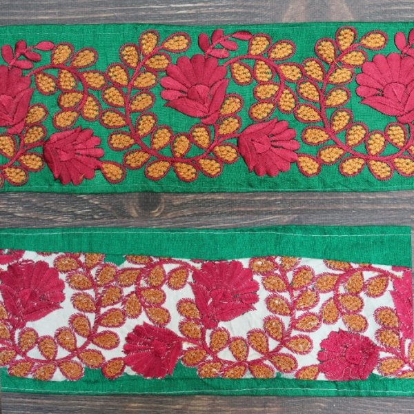 画像2: 【１０cm単位】 インド刺繍 リボン レース：グリーン　＜クリックポストOK＞