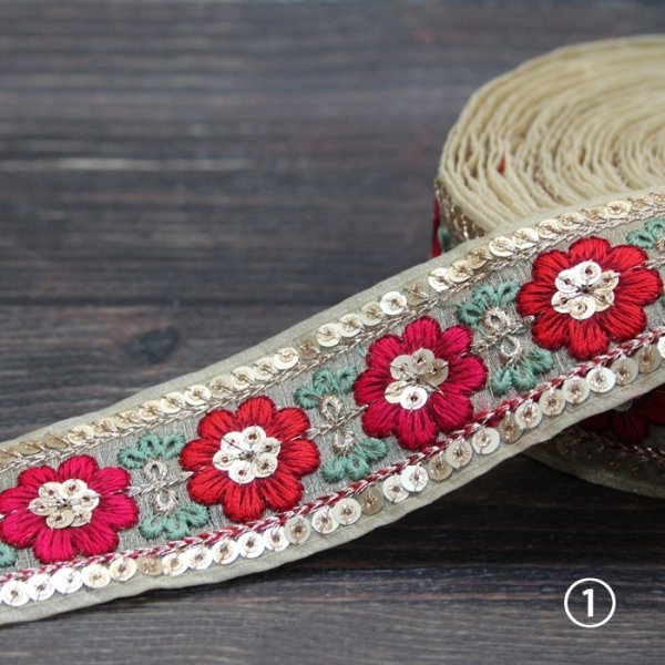 画像2: 【１０cm単位】インド刺繍リボン：花　各カラー　＜クリックポストOK＞