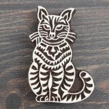 再入荷 インド木版:猫 ＜クリックポストOK＞