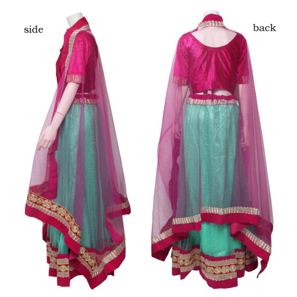 画像2: SALE!! レへンガ：ピンク＆エメラルドグリーン