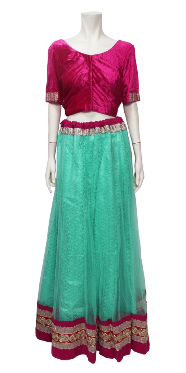 画像3: SALE!! レへンガ：ピンク＆エメラルドグリーン