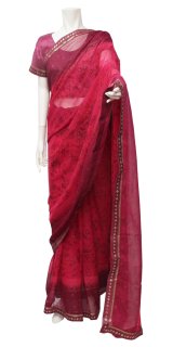 SALE!! サリー：ピンク~レッドパープル リーフ