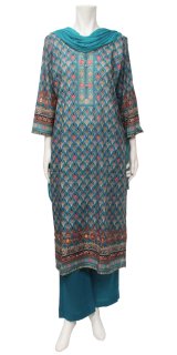 ＜L＞パンジャビドレス：クルタ・ズボン　ブルーグリーン系