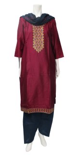 ＜L＞ダークレッドのパンジャビドレスアップしました　India