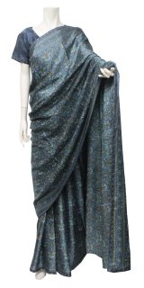 エスニック模様のブルー のサリーアップしました　India