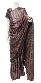 エスニック模様のダークブラウンのサリー　India