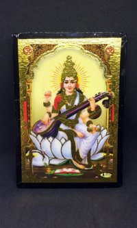 画像1: インド　ヒンズー神フレーム　学問と芸術の女神サラスヴァティー