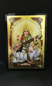 画像1: インド　ヒンズー神フレーム　学問と芸術の女神サラスヴァティー (1)