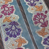 画像1: 【２０cm単位】 インド 刺繍 リボン レース： 各水色、紫　＜クリックポストOK＞