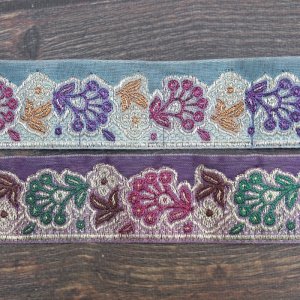 画像1: 【２０cm単位】 インド 刺繍 リボン レース： 各水色、紫　＜クリックポストOK＞ (1)